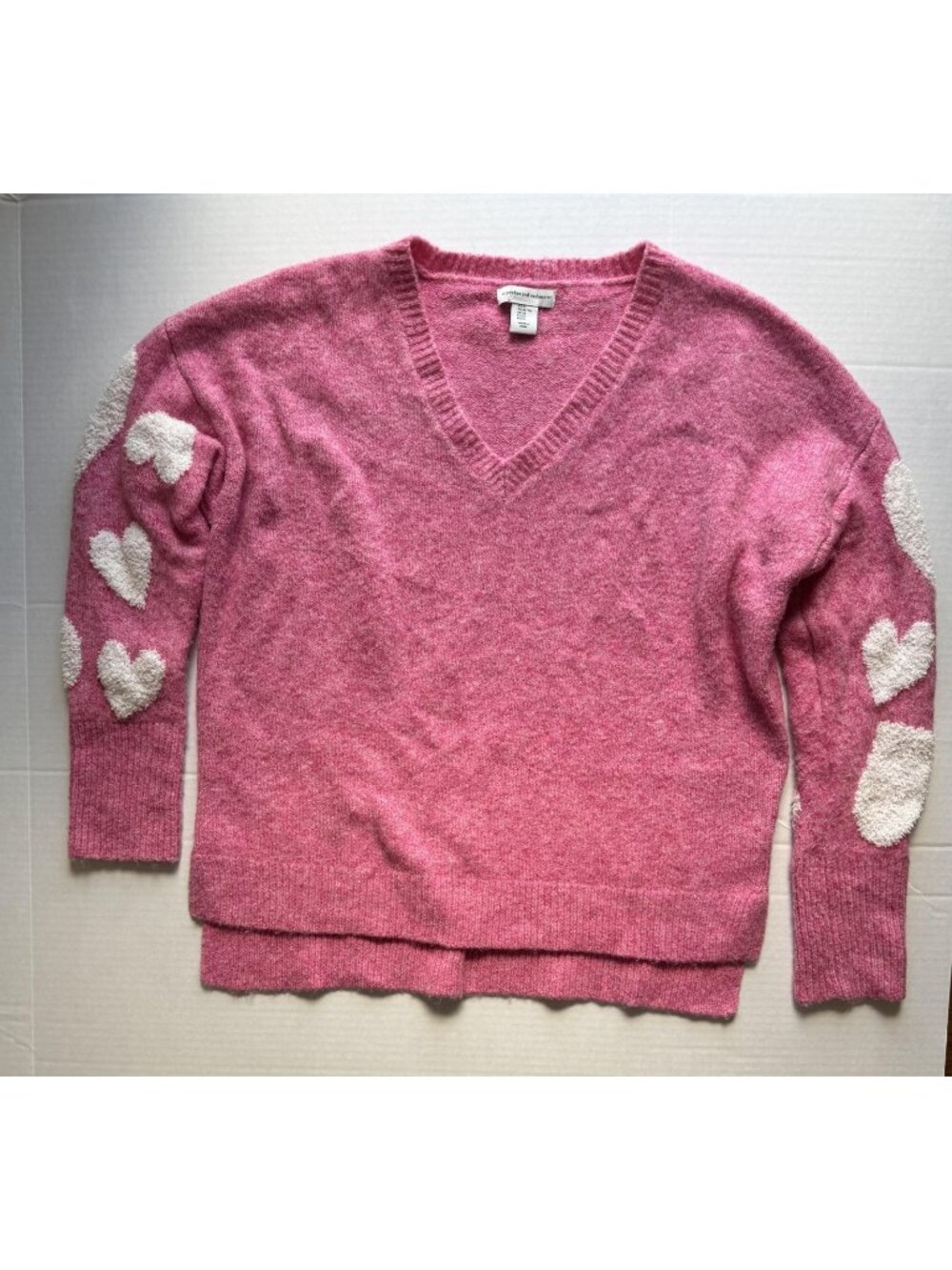 Women's Cupcakes and Cashmere Pink Fuzzy Cozy Sweater Heart Sleeve Size XL